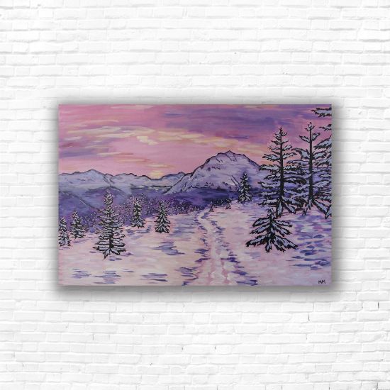 Picture of 'Sunset Mountain', Original Acrylic  Painting / Print on Canvas , 36" x 24" x .75"