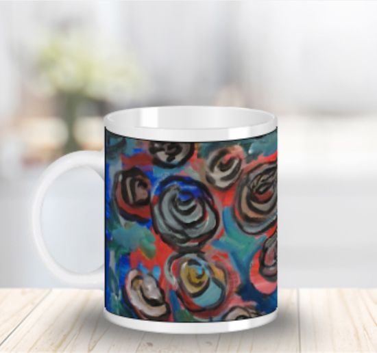 Picture of Custom Design Mug off of painting 'Painted Roses', 3.75"x 4.5" [11Oz], Flower Art