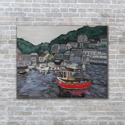 Picture of Original Acrylic Painting, Print on Canvas, 'Fishing Town',  30" x 20" x .75"