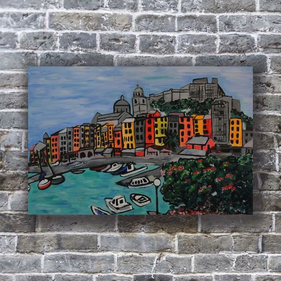 Picture of 'Colors of Portovenere', Original Acrylic Painting / Print on Canvas, 36" x 24" x .75"
