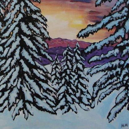 Picture of 'First Snowfall', Original Acrylic Painting / Print on Canvas, 36" x 24" x .75"